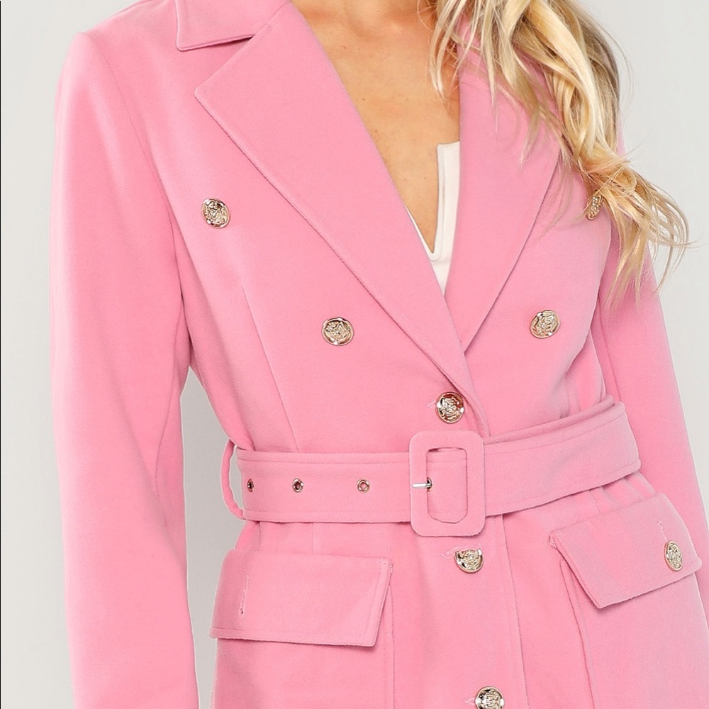 Pink belted coat gold buttons - Picture 2 of 6